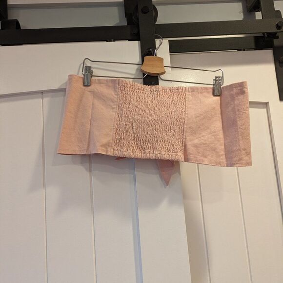 EXPRESS Linen-Blend Tie Front Bandeau Top / Crop Top in Pale Pink NWT (L + XL) - Picture 11 of 16